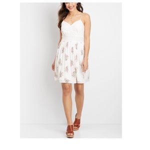 Maurice’s Casual White Floral Skater Dress with Lace Top